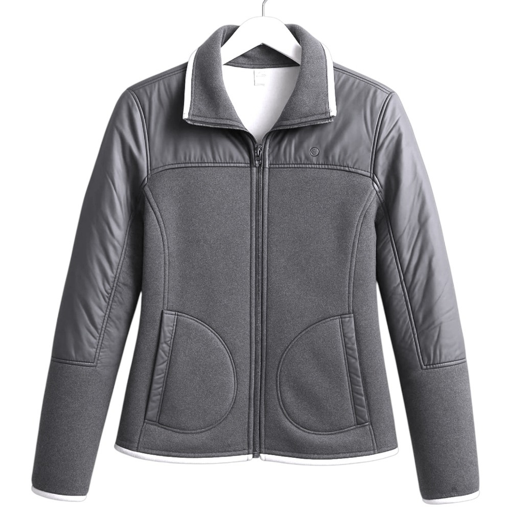 LOLE Gray Fleece Lined Jacket Sherpa Warm Casual Quilted Shoulders Women's Large